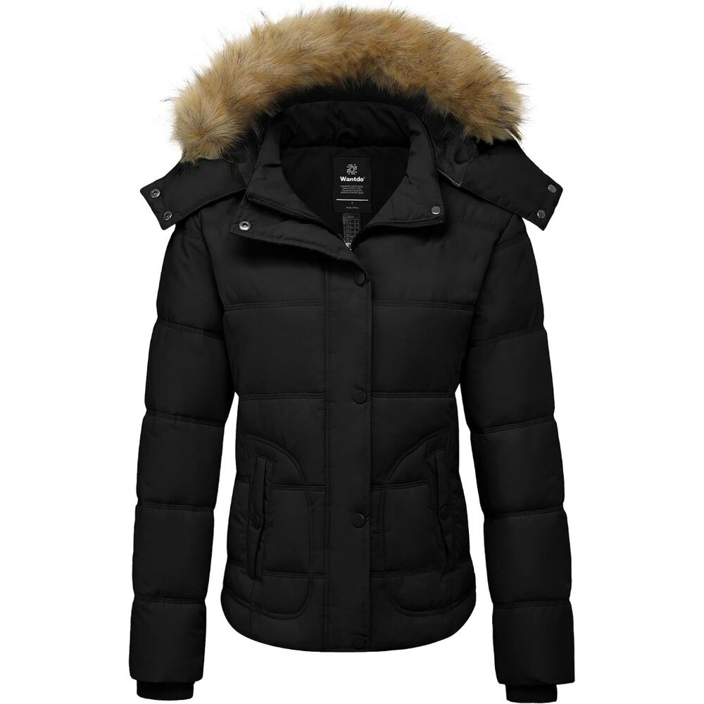 Versatile Women's Recycled Fabric Puffer Coat - Warm Quilted Parka In Black